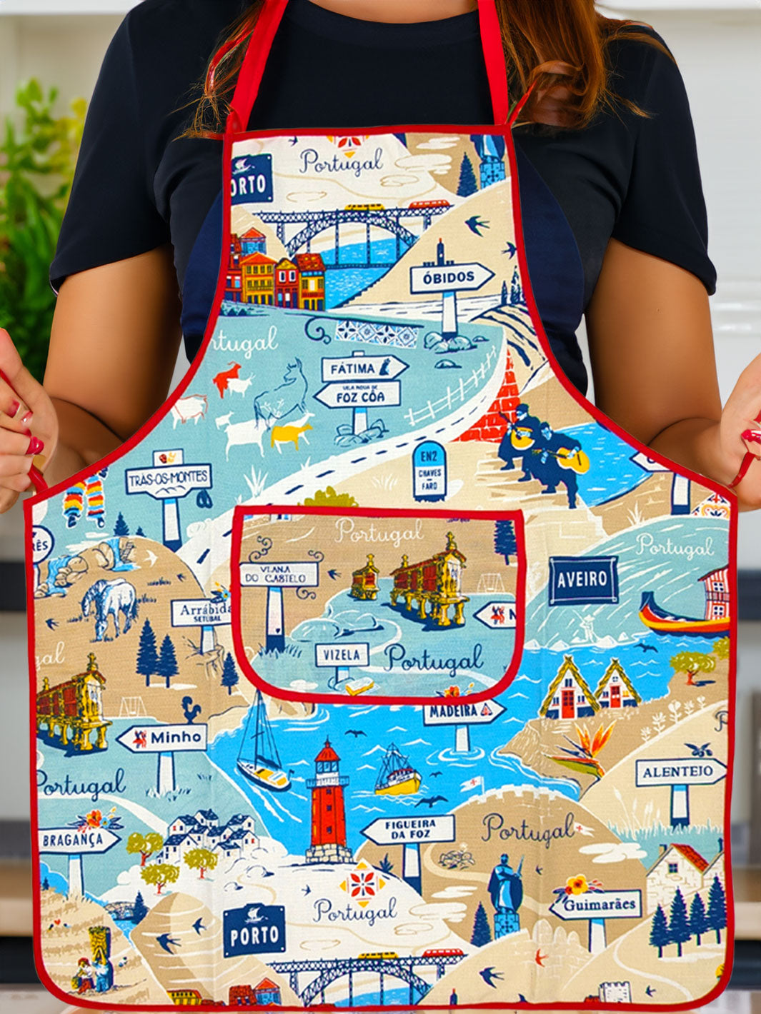 Kitchen Apron, Pot Holder, and Oven Mitt Set - Paths of Portugal Collection