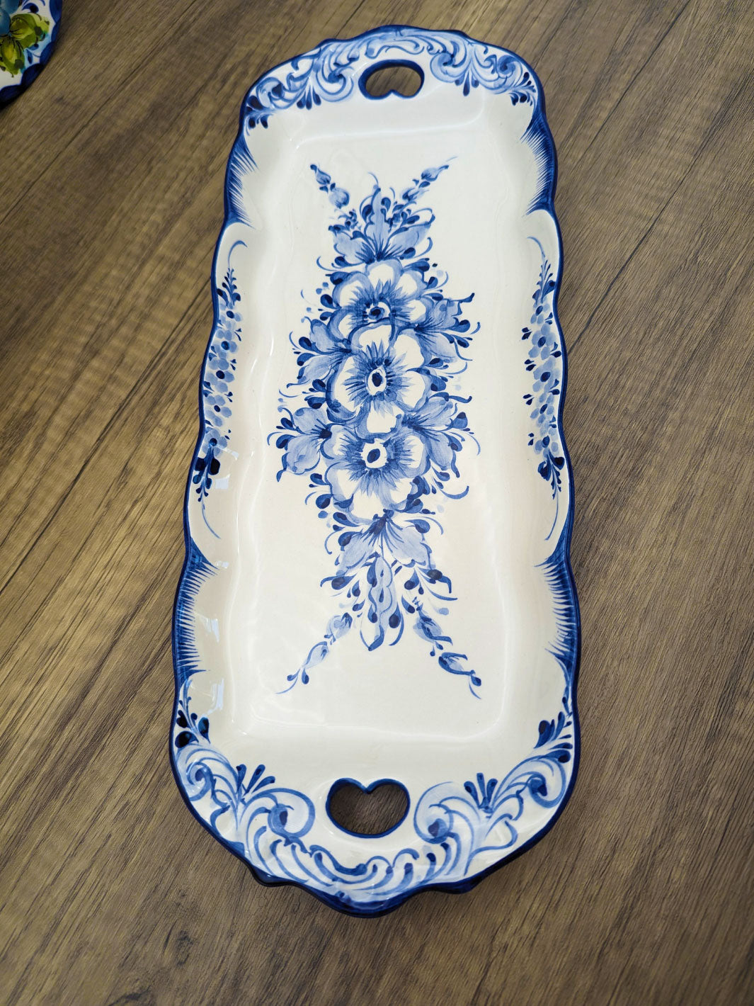 Hand Painted Blue and White Alcobaça Ceramic Serving Platter