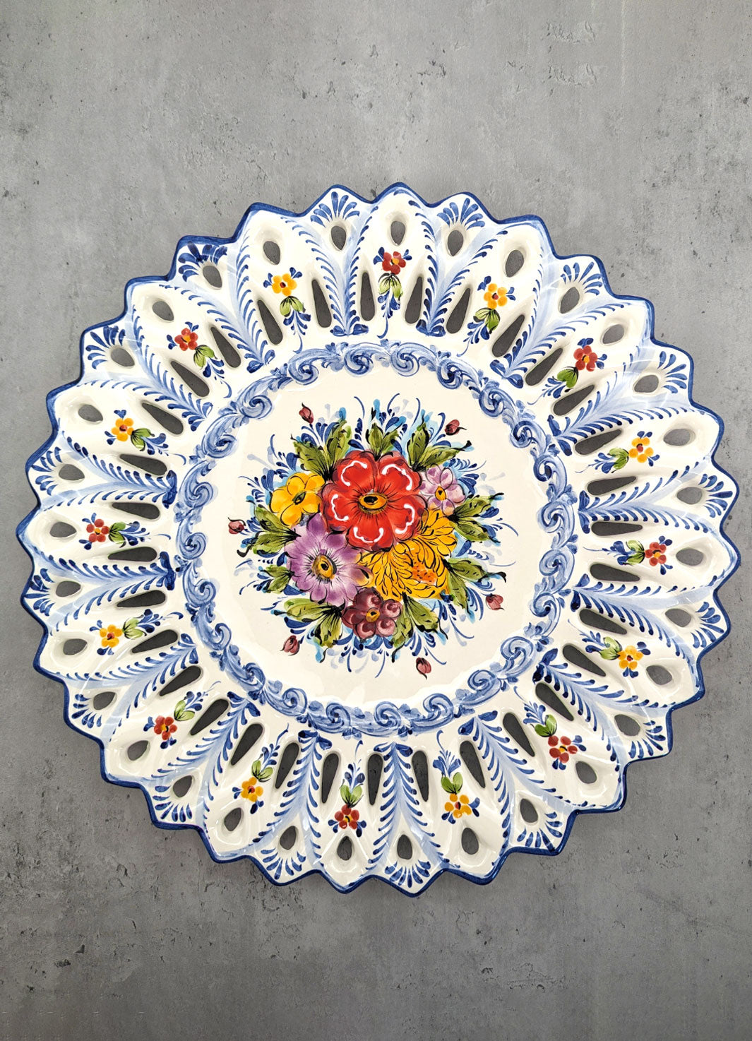 15.5 Inch Hand painted Alcobaça Ceramic Decorative Plate