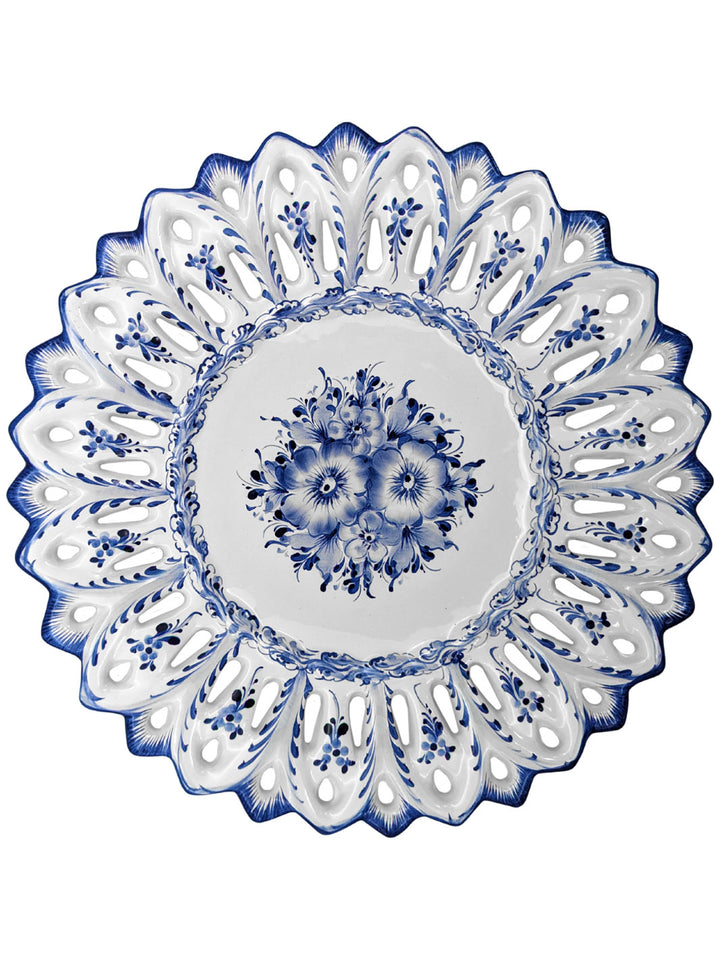15.5 Inch Hand painted Blue and White Alcobaça Ceramic Decorative Plate