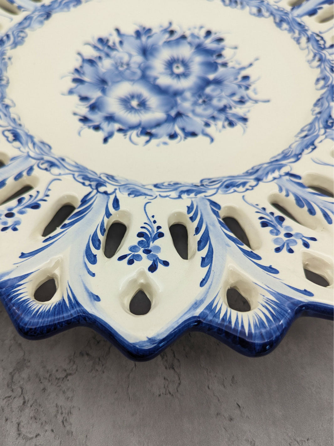 15.5 Inch Hand painted Blue and White Alcobaça Ceramic Decorative Plate