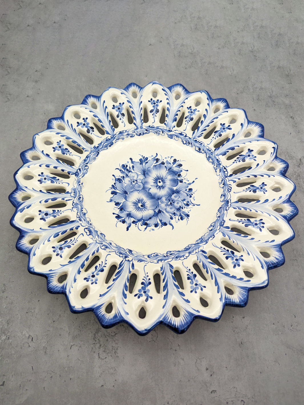 15.5 Inch Hand painted Blue and White Alcobaça Ceramic Decorative Plate