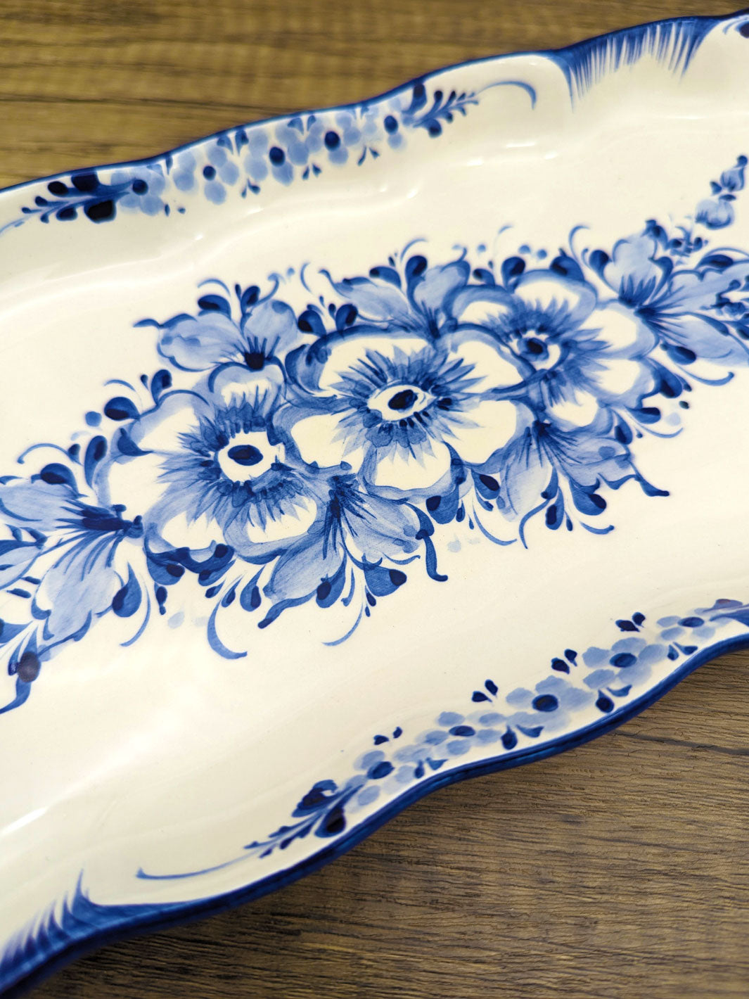Hand Painted Blue and White Alcobaça Ceramic Serving Platter