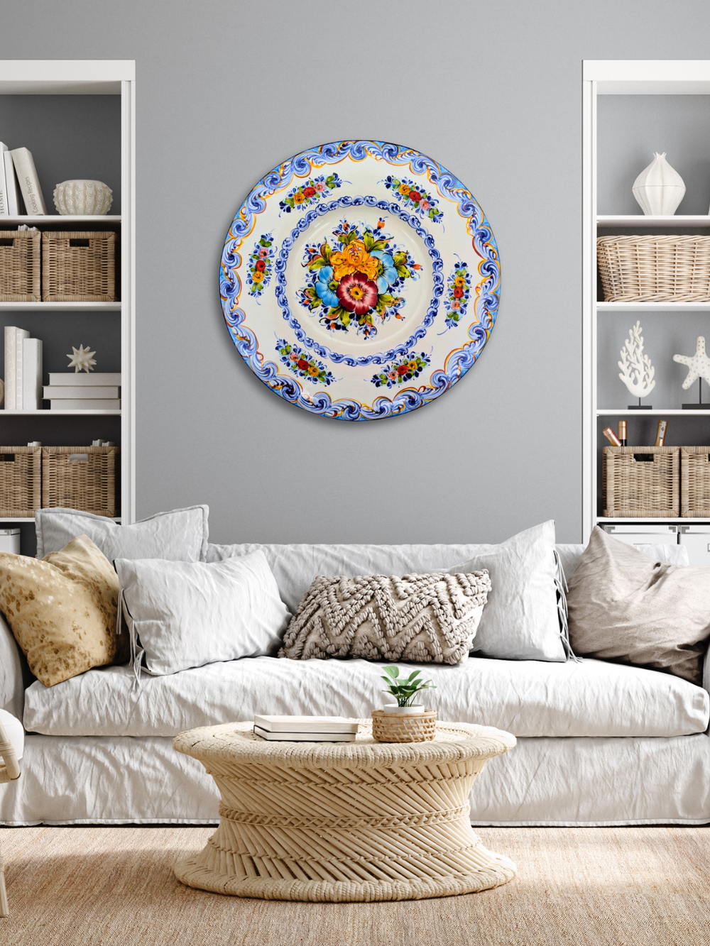 16 Inch Hand painted Alcobaça Ceramic Decorative Plate