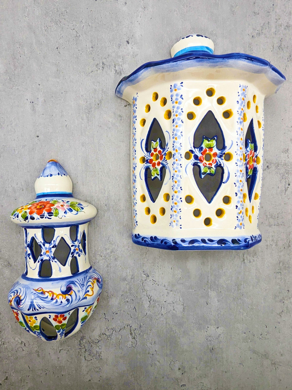 Portuguese Pottery Hand Painted Alcobaça Ceramic Wall Lantern
