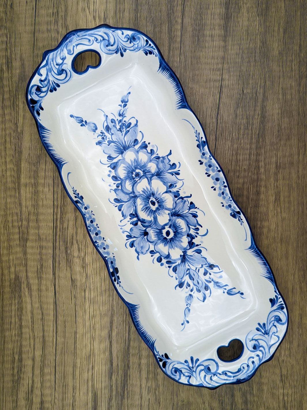 Hand Painted Blue and White Alcobaça Ceramic Serving Platter