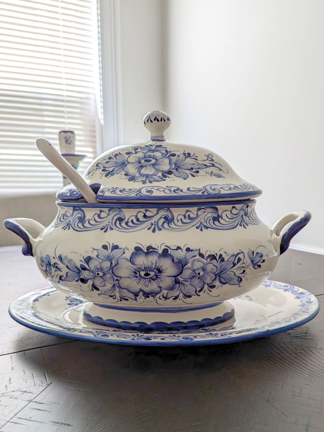 Hand Painted Alcobaça Ceramic Blue and White Decorative Tureen