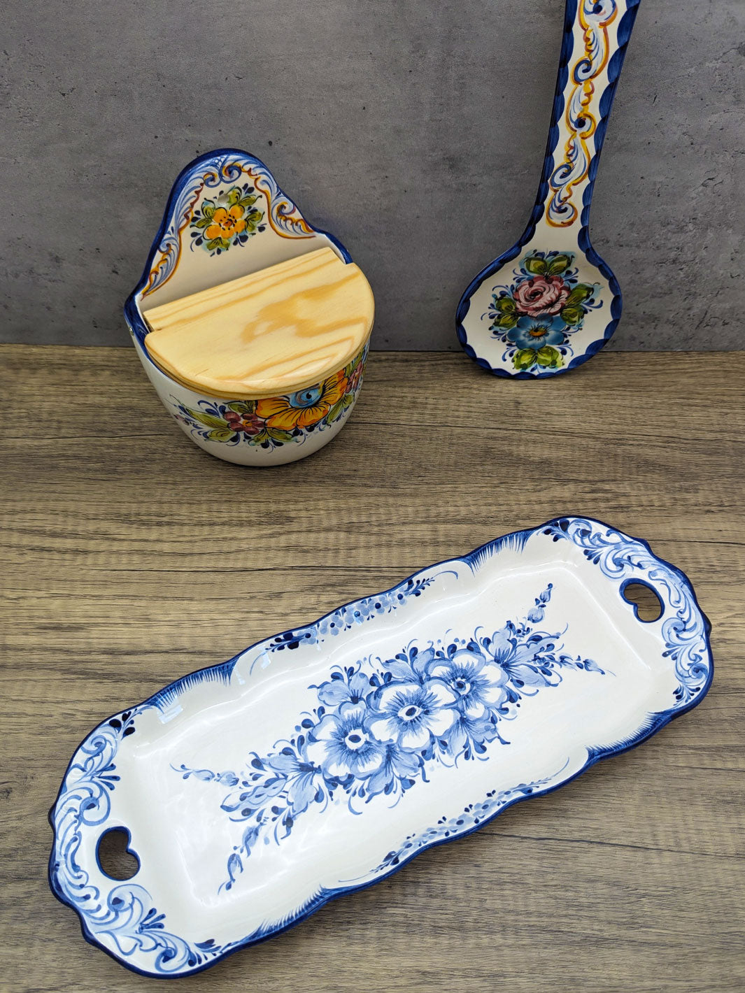 Hand Painted Blue and White Alcobaça Ceramic Serving Platter