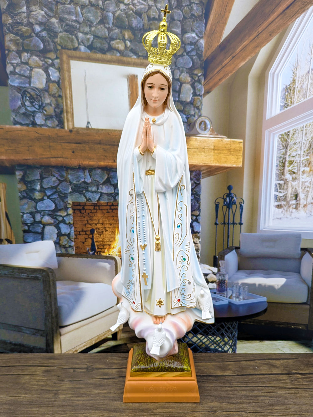 19 Inch Glass Eyes Our Lady of Fatima Statue Made in Portugal