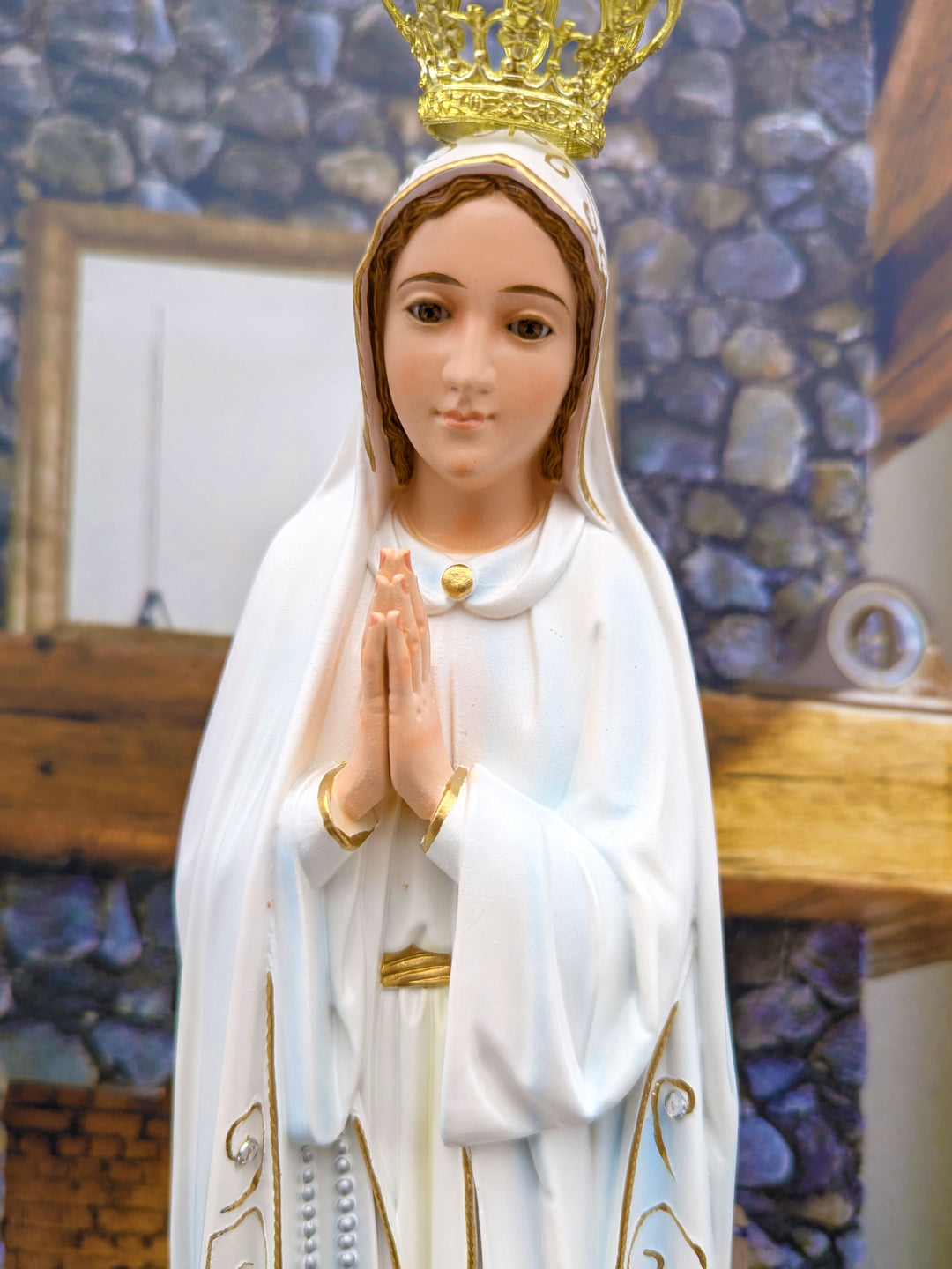 19 Inch Glass Eyes Our Lady of Fatima Statue Made in Portugal