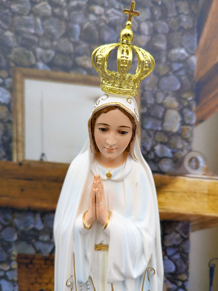 19 Inch Glass Eyes Our Lady of Fatima Statue Made in Portugal