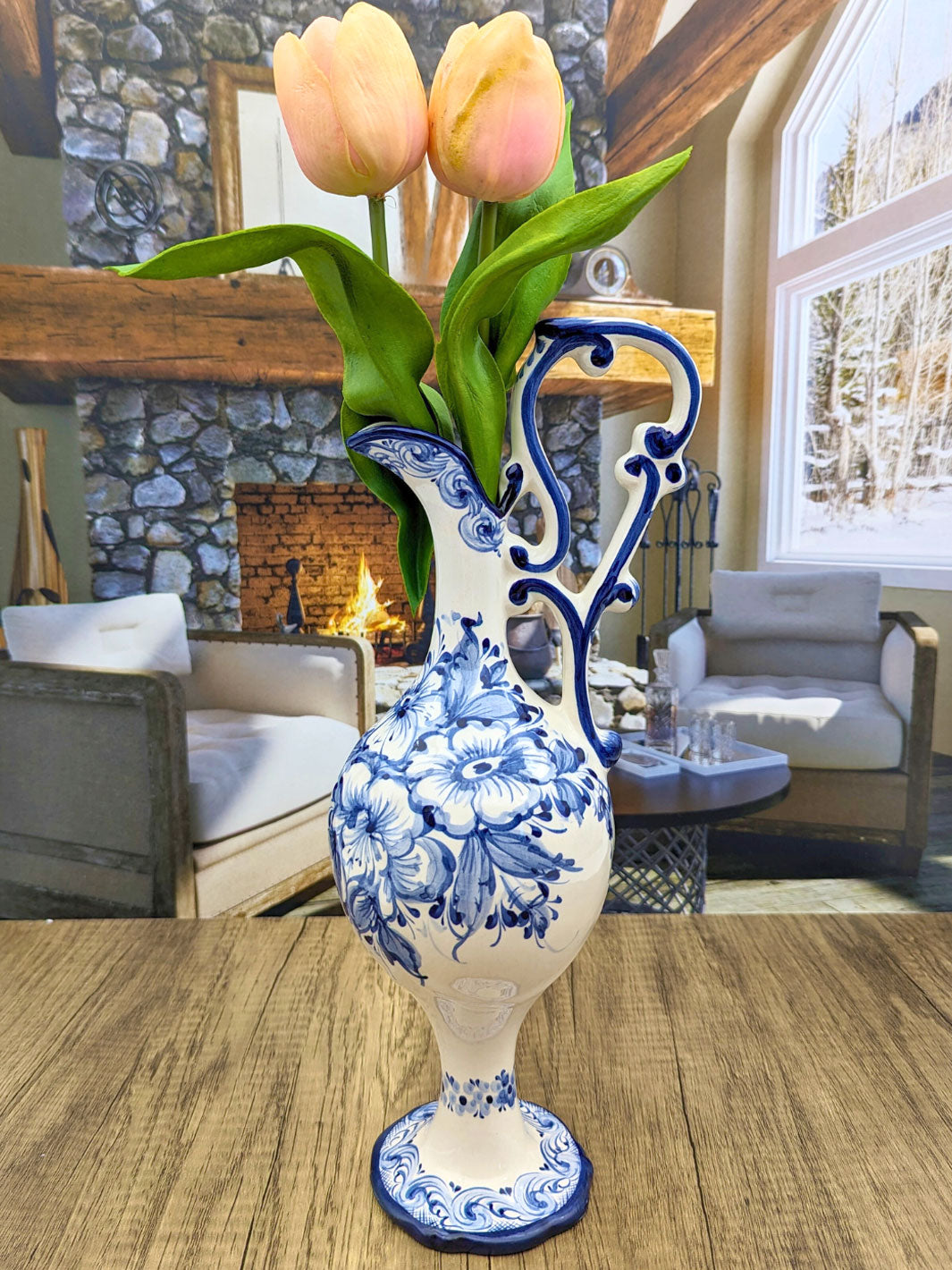 Portuguese Pottery Hand Painted Alcobaça Ceramic Blue & White Pitcher - Gomil
