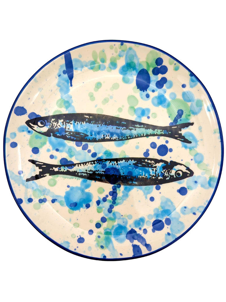 herring fish 皿 Hand-Painted Ceramic Dinner Plate - Splash Sardines Design – We