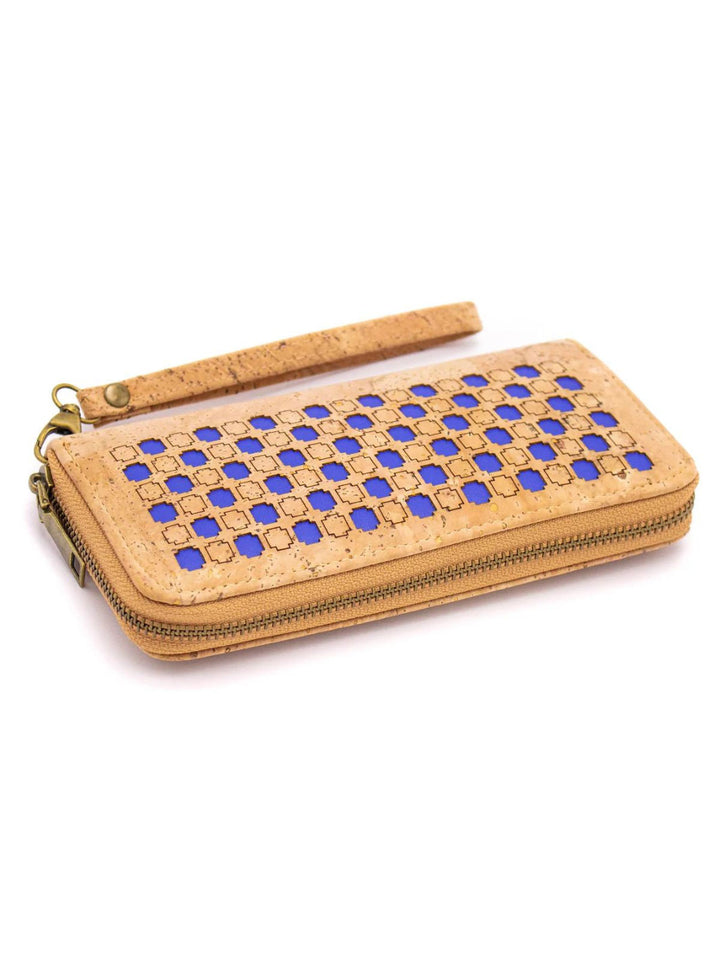 Laser-Cut Blue Natural Portuguese Cork Wallet for Women