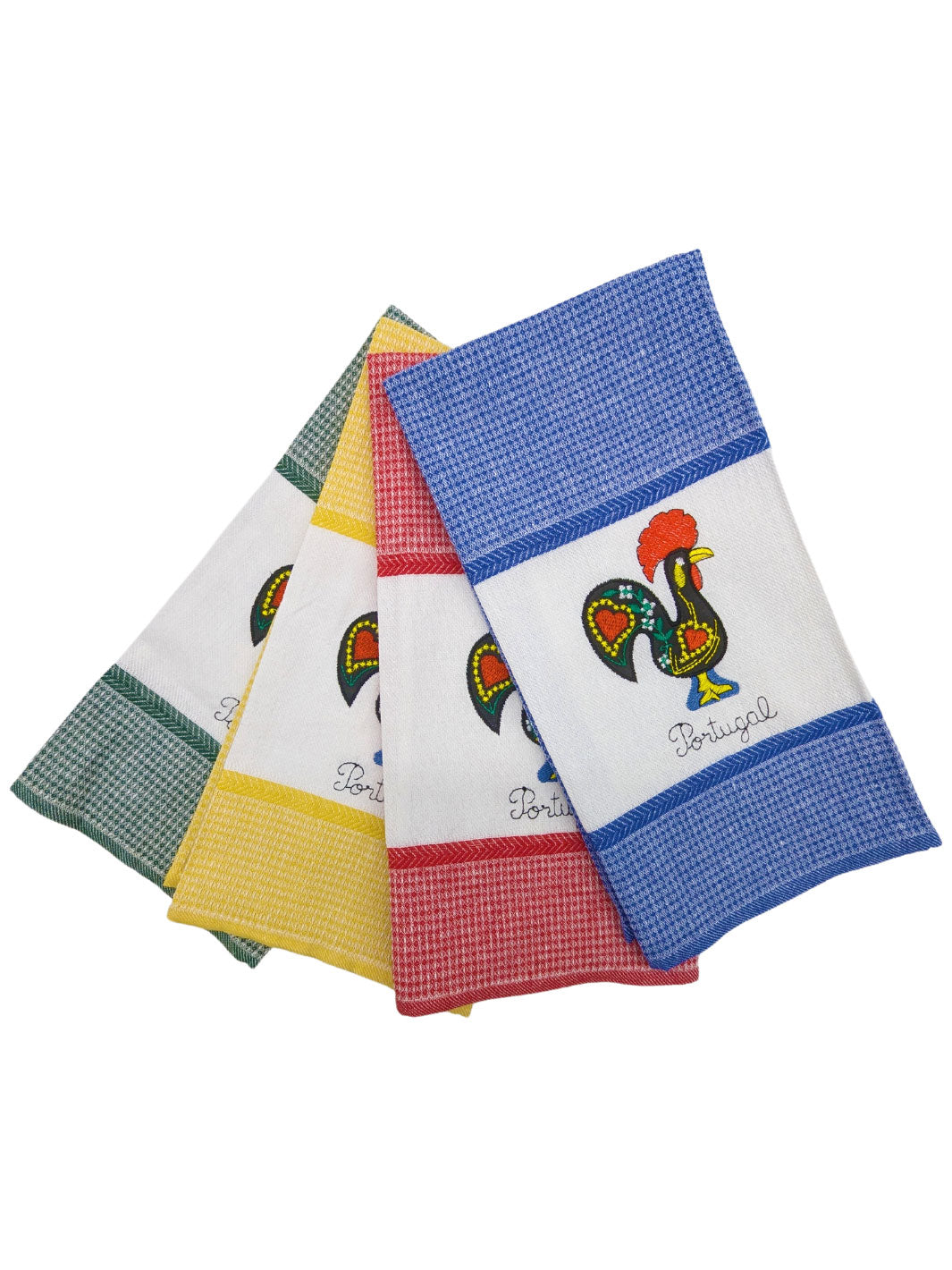 Honeycomb Embroidered Portuguese Rooster Dish Towels Set of 4