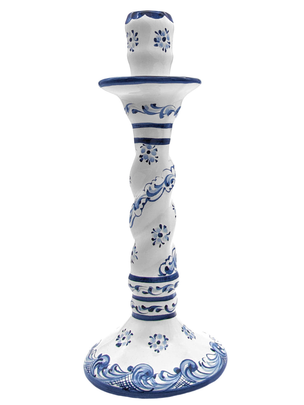 Hand Painted Alcobaça Ceramic Blue and White Decorative  Candle Holder – Set of 2