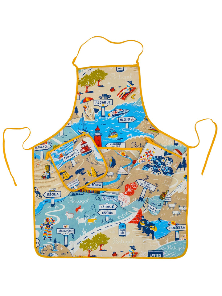 Kitchen Apron, Pot Holder, and Oven Mitt Set - Paths of Portugal Collection