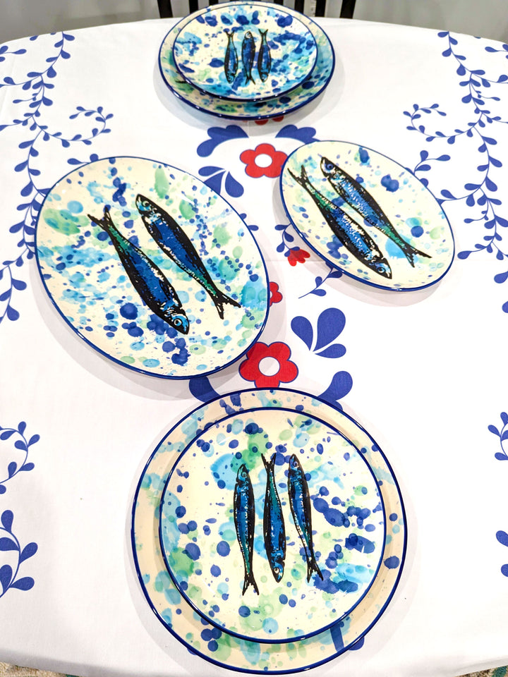 Portuguese Pottery Ceramic Dessert Plate - Splash Sardines