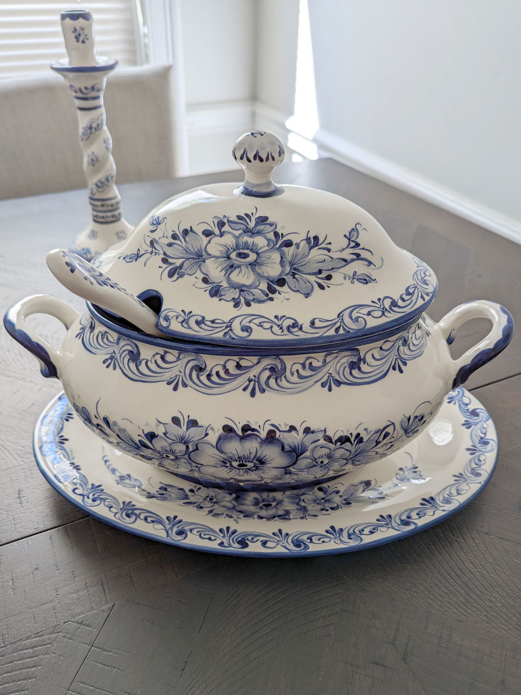 Hand Painted Alcobaça Ceramic Blue and White Decorative Tureen