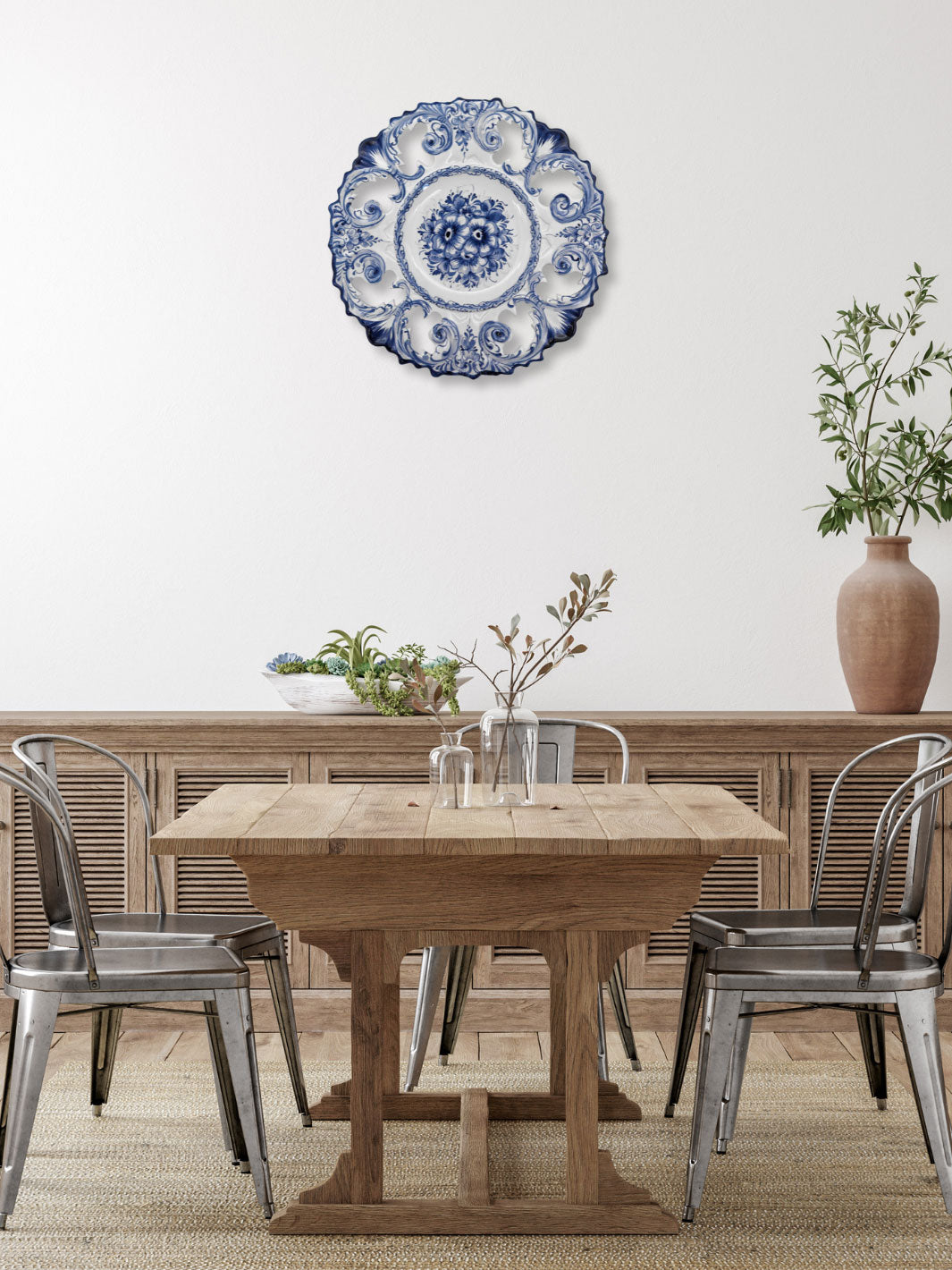 14 Inch Hand painted Blue and White Portuguese Ceramic Decorative Plate