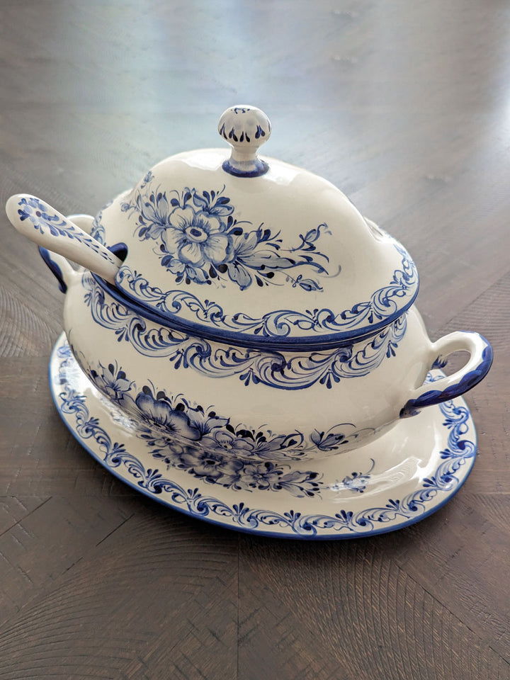 Hand Painted Alcobaça Ceramic Blue and White Decorative Tureen