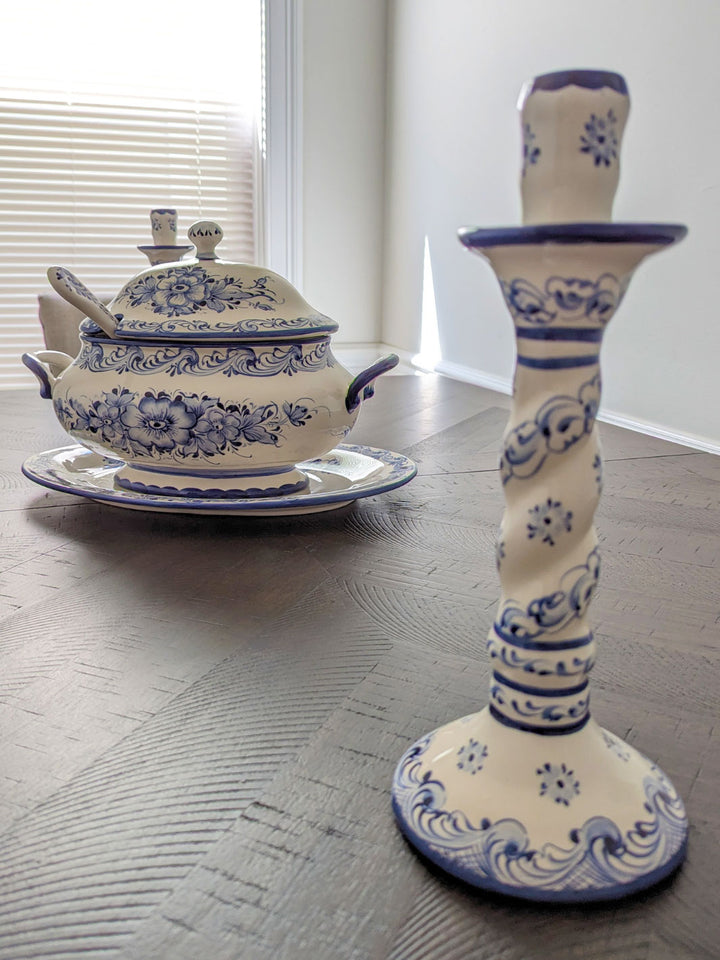 Hand Painted Alcobaça Ceramic Blue and White Decorative Tureen