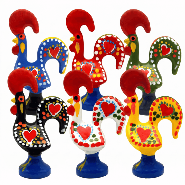2 Inch Good Luck Portuguese Rooster Barcelos Metallic Figurine - Set of 6