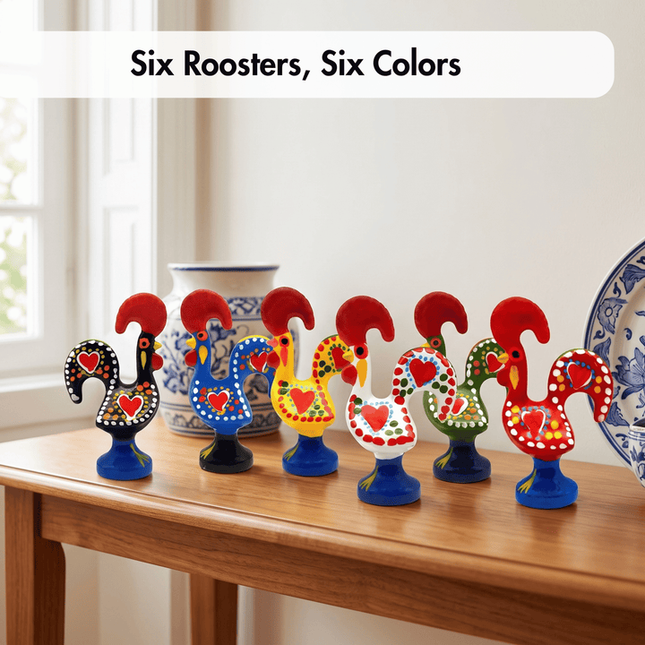 2 Inch Good Luck Portuguese Rooster Barcelos Metallic Figurine - Set of 6