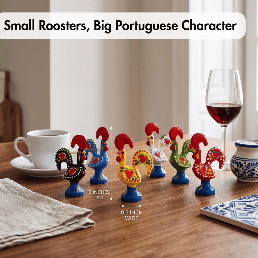 2 Inch Good Luck Portuguese Rooster Barcelos Metallic Figurine - Set of 6