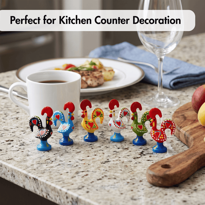 2 Inch Good Luck Portuguese Rooster Barcelos Metallic Figurine - Set of 6