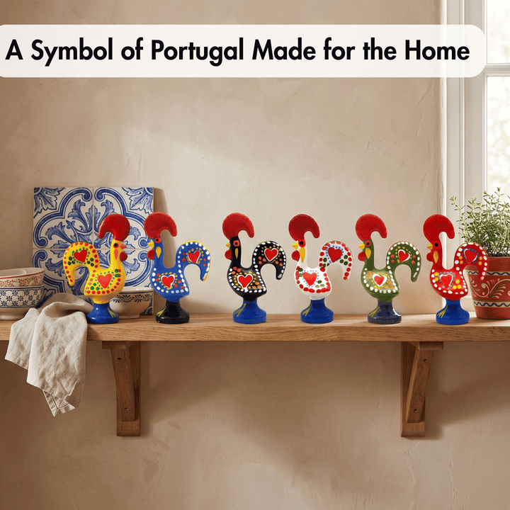 2 Inch Good Luck Portuguese Rooster Barcelos Metallic Figurine - Set of 6