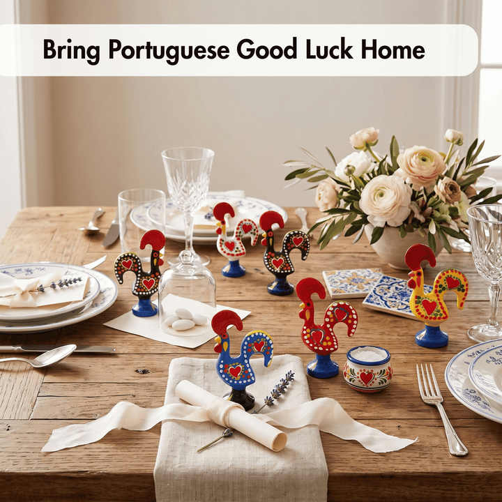 2 Inch Good Luck Portuguese Rooster Barcelos Metallic Figurine - Set of 6
