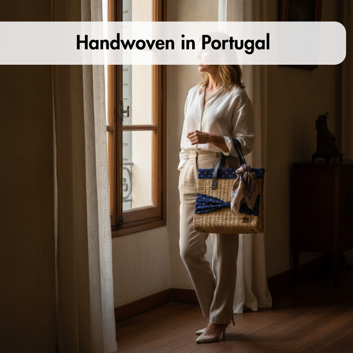 Handmade Wicker Straw Basket Beach Tote Bag for Women Made in Portugal