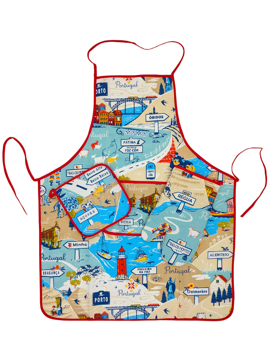 Kitchen Apron, Pot Holder, and Oven Mitt Set - Paths of Portugal Collection