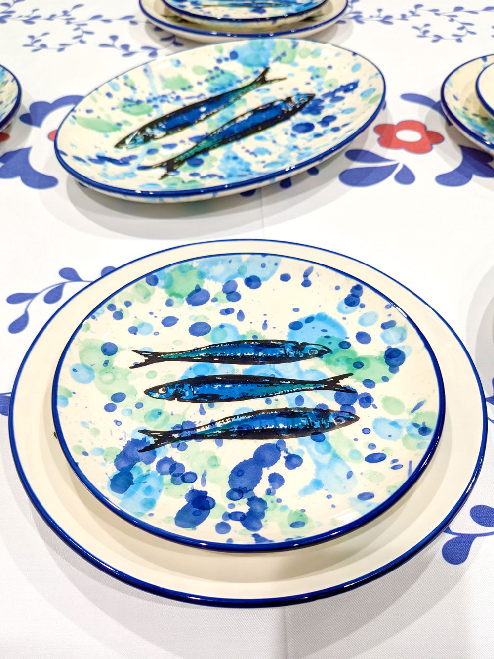 Portuguese Pottery Ceramic Dessert Plate - Splash Sardines