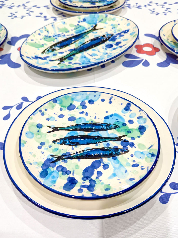 Portuguese Pottery Ceramic Dessert Plate - Splash Sardines