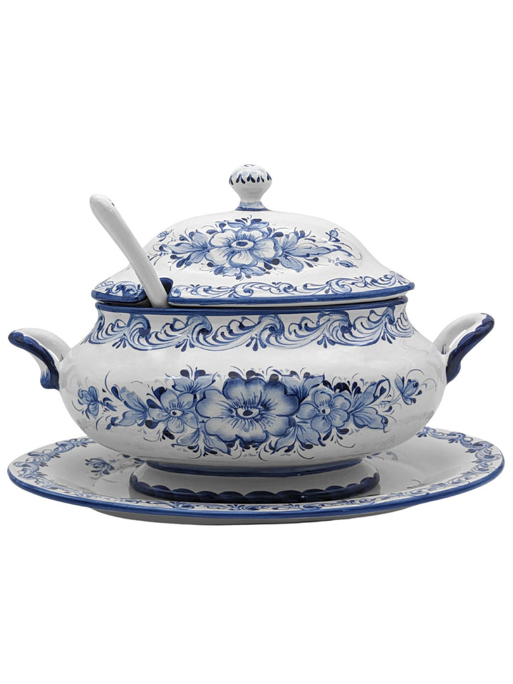 Hand Painted Alcobaça Ceramic Blue and White Decorative Tureen