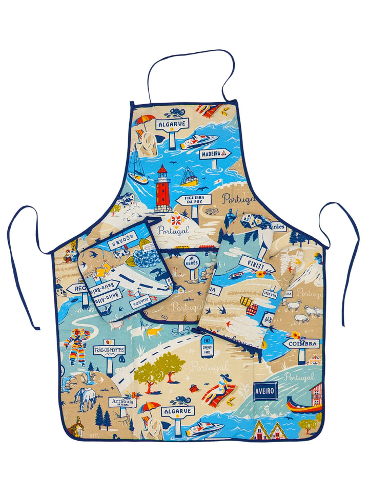 Kitchen Apron, Pot Holder, and Oven Mitt Set - Paths of Portugal Collection