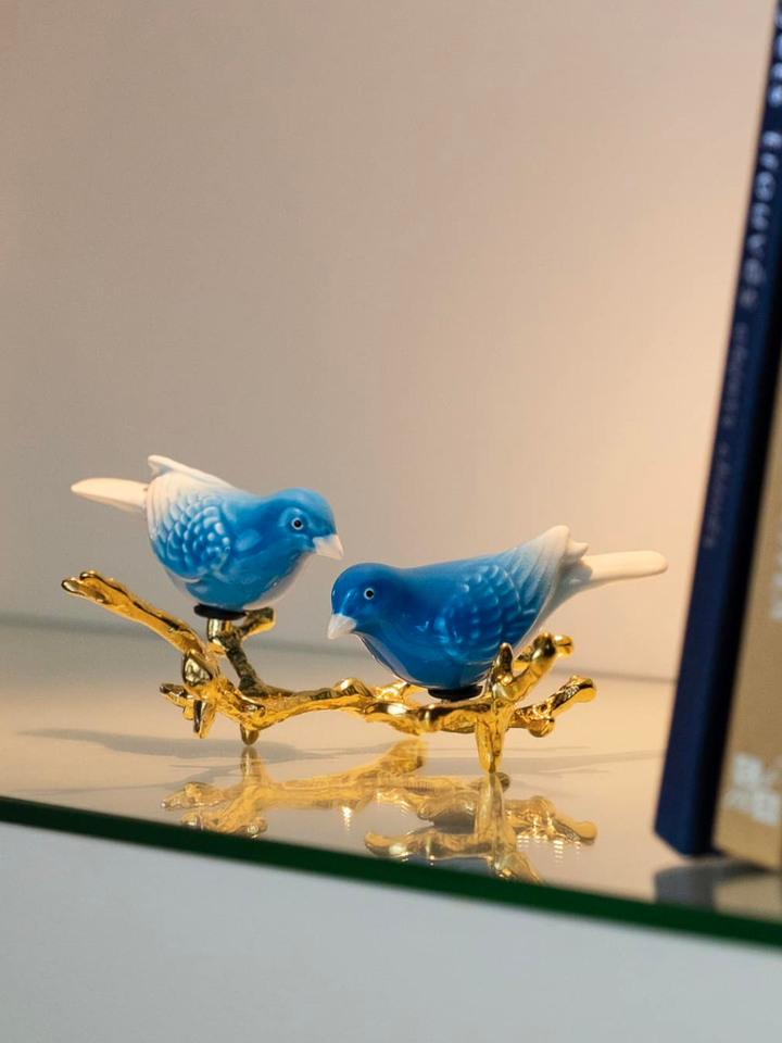 Hand Painted Ceramic Home Decor Birds in Branch Figurine - The Atlantis canaries