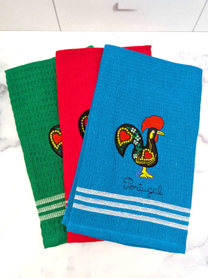 Honeycomb Embroidered Portuguese Rooster Dish Towels Set of 3