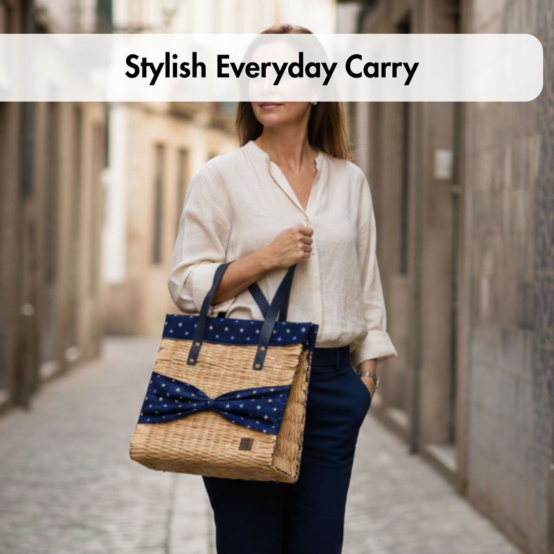 Handmade Wicker Straw Basket Beach Tote Bag for Women Made in Portugal