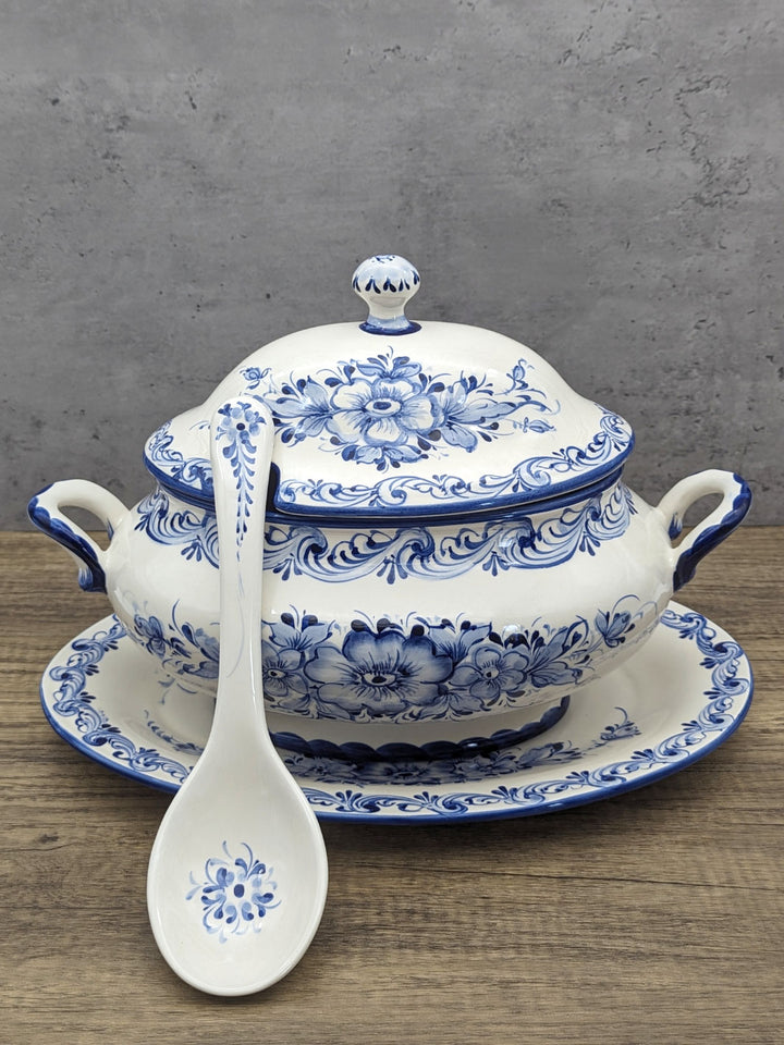 Hand Painted Alcobaça Ceramic Blue and White Decorative Tureen