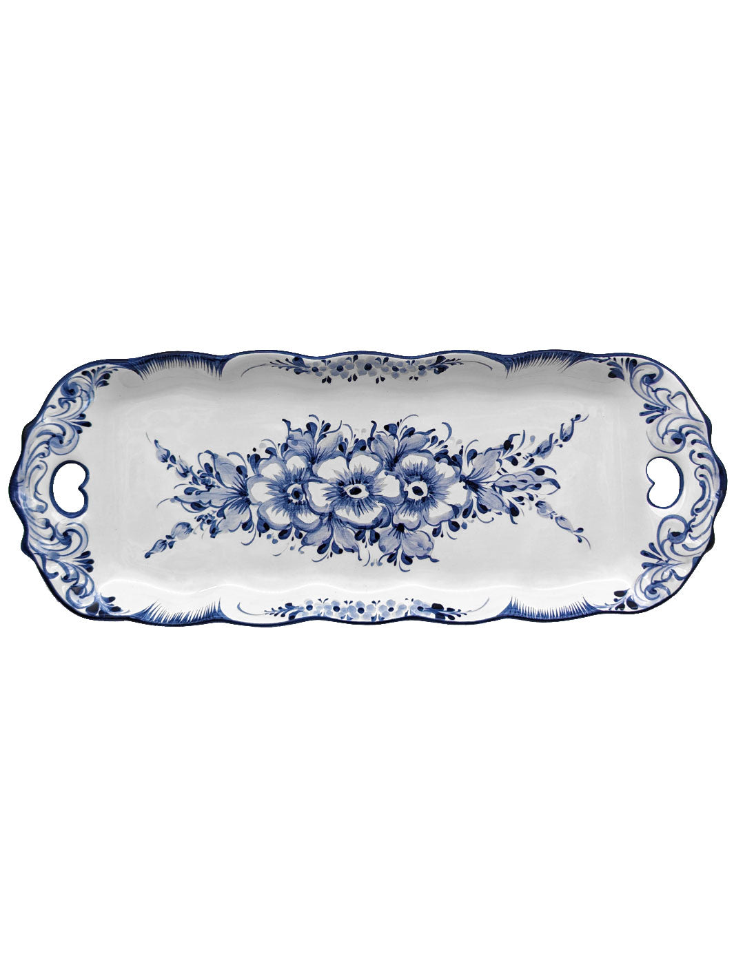 Hand Painted Blue and White Alcobaça Ceramic Serving Platter