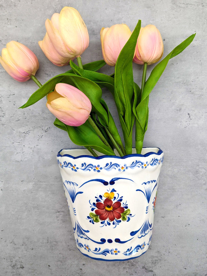 Hand Painted Portuguese Pottery Alcobaça Ceramic Wall Planter Flower Pot