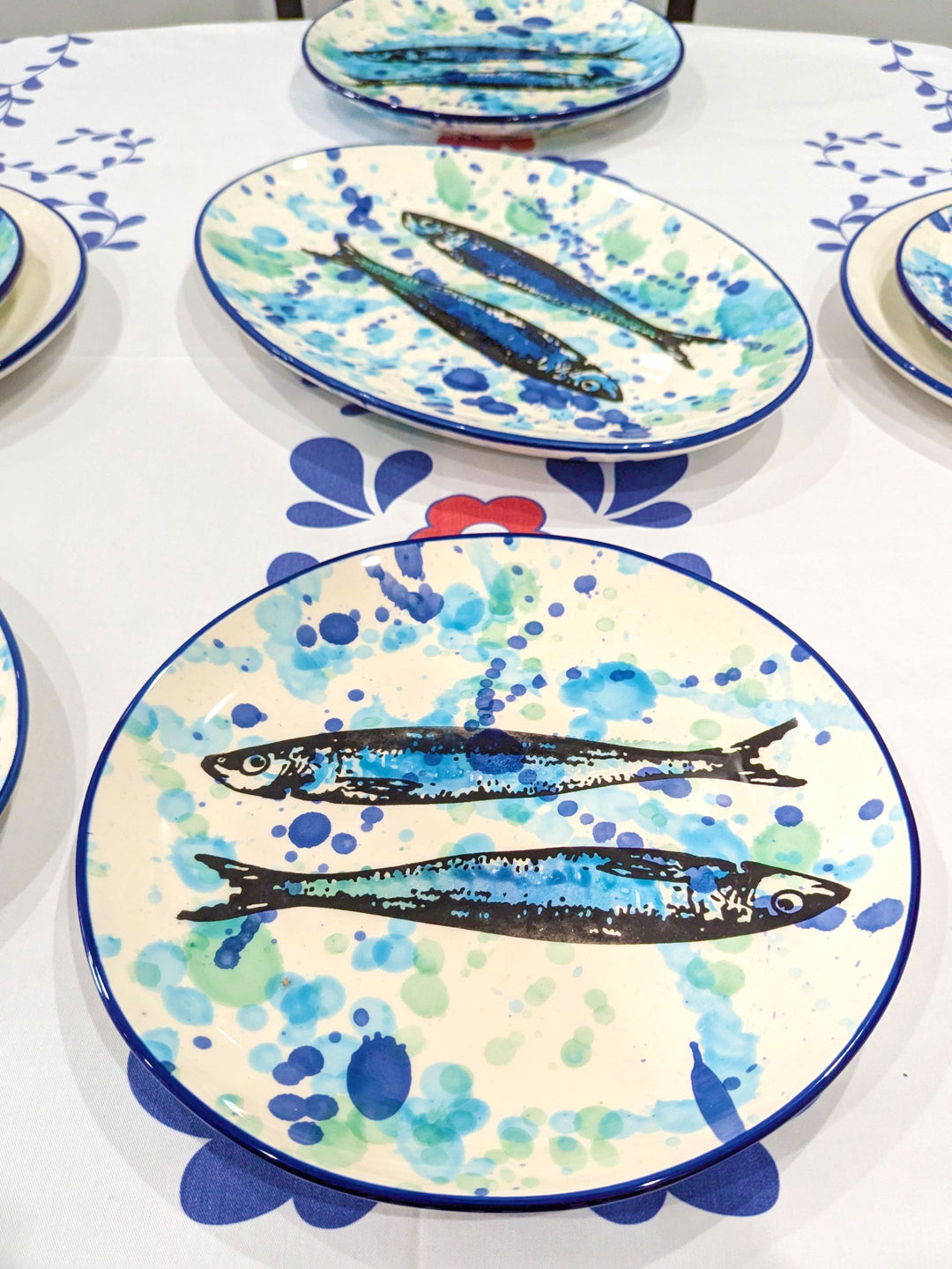 Portuguese Pottery Ceramic Dinner Plate - Splash Sardines