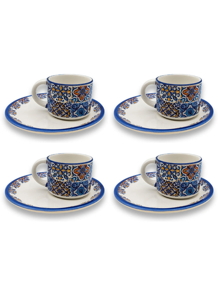 Alcobaça Ceramic Hand Painted Coffee Espresso Cups – Set of 4