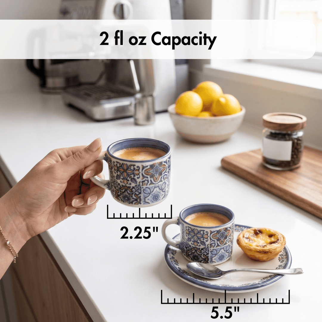 Cup of coffee with a measuring scale on a kitchen counter