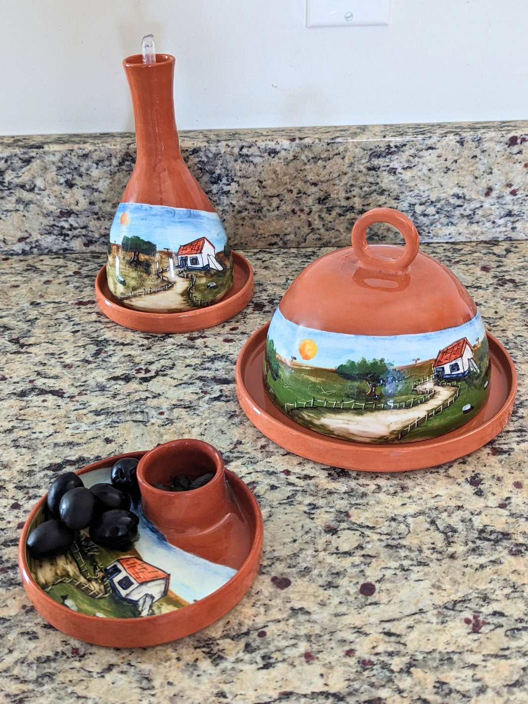Alentejo Handcrafted Portuguese Ceramic Olive Bowl with Pit Holder