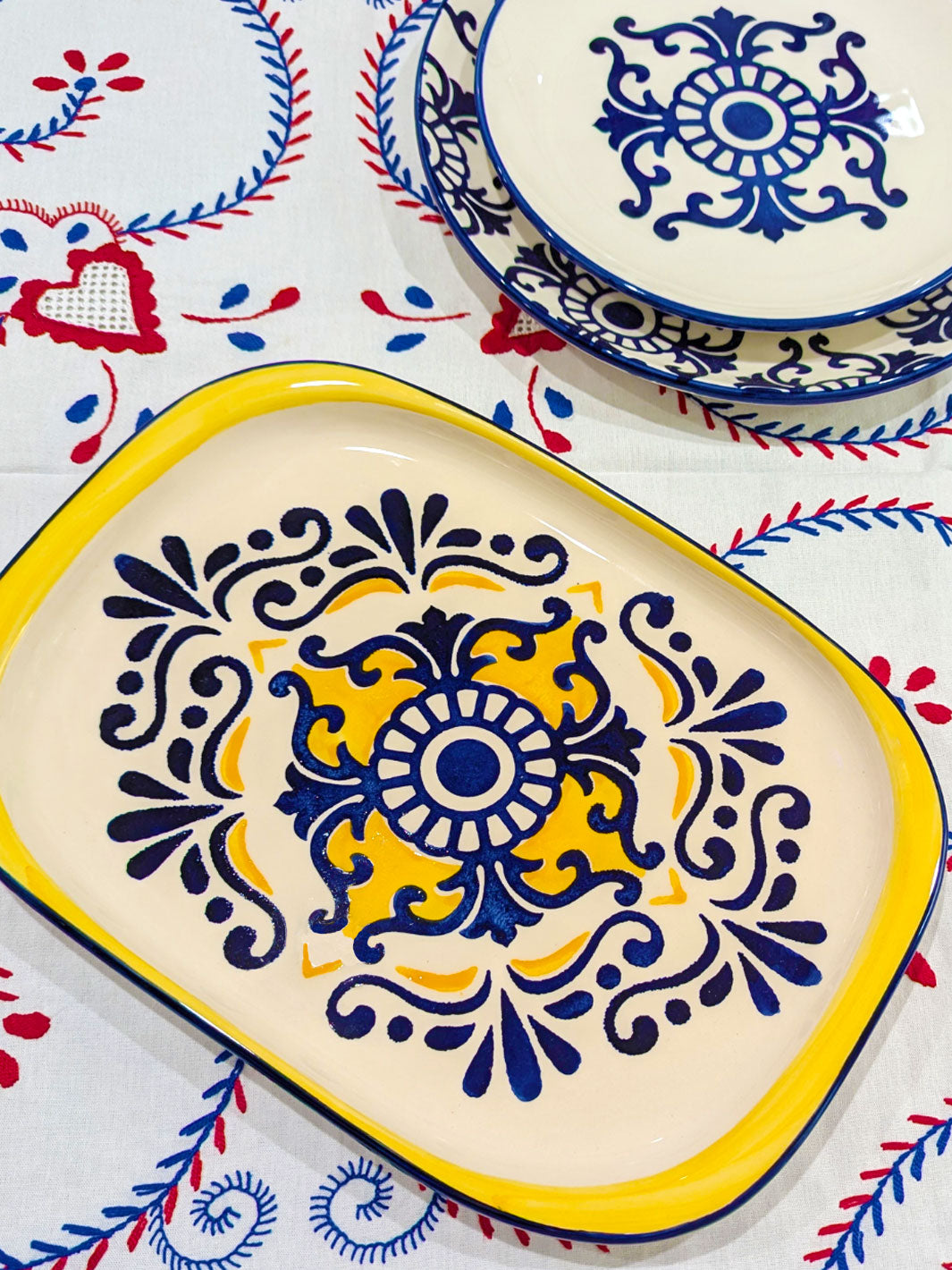 Cobalt Yellow Large Oval Serving Platter - Tradition