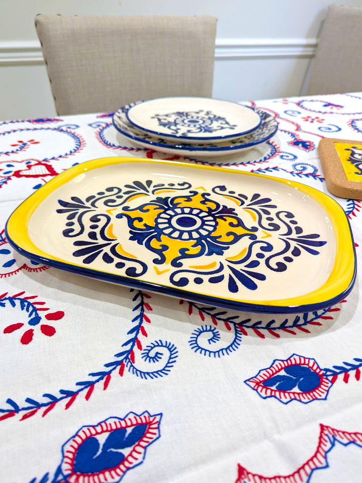 Cobalt Yellow Large Oval Serving Platter - Tradition